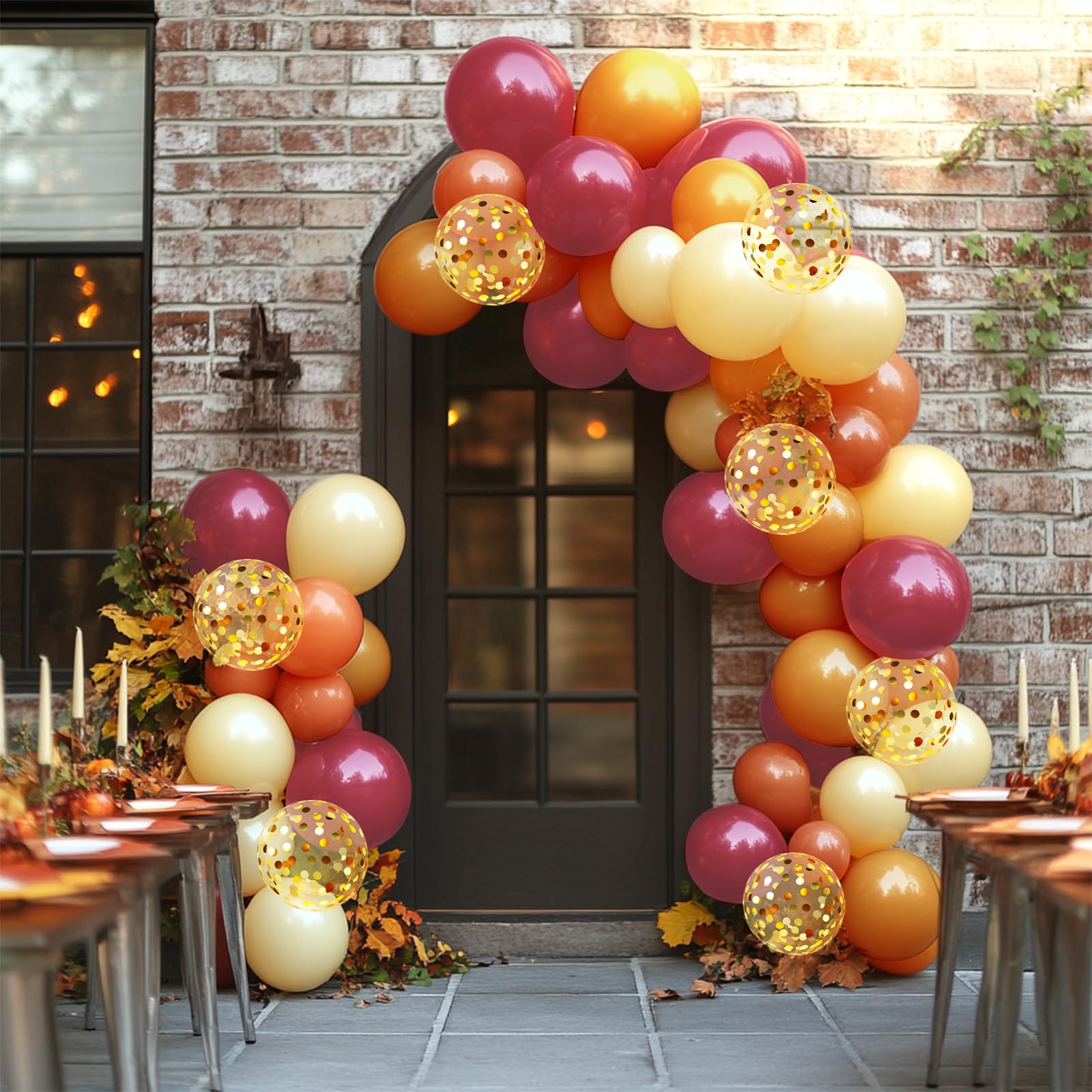 YAOWKY Fall Balloons Garland Arch Kit,100pcs 12In Burnt Orange and Yellow Burgundy Gold Confetti Latex Balloons for Fall Baby Shower Birthday ThanksGiving Pumpkin Themed Party Decorations