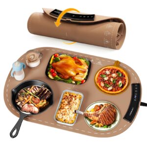 food warming mat, electric warming trays for food countertop buffet, food warmers for parties food heating mat with 9 temperature setting & 7.2ft cable & foldable (brown)