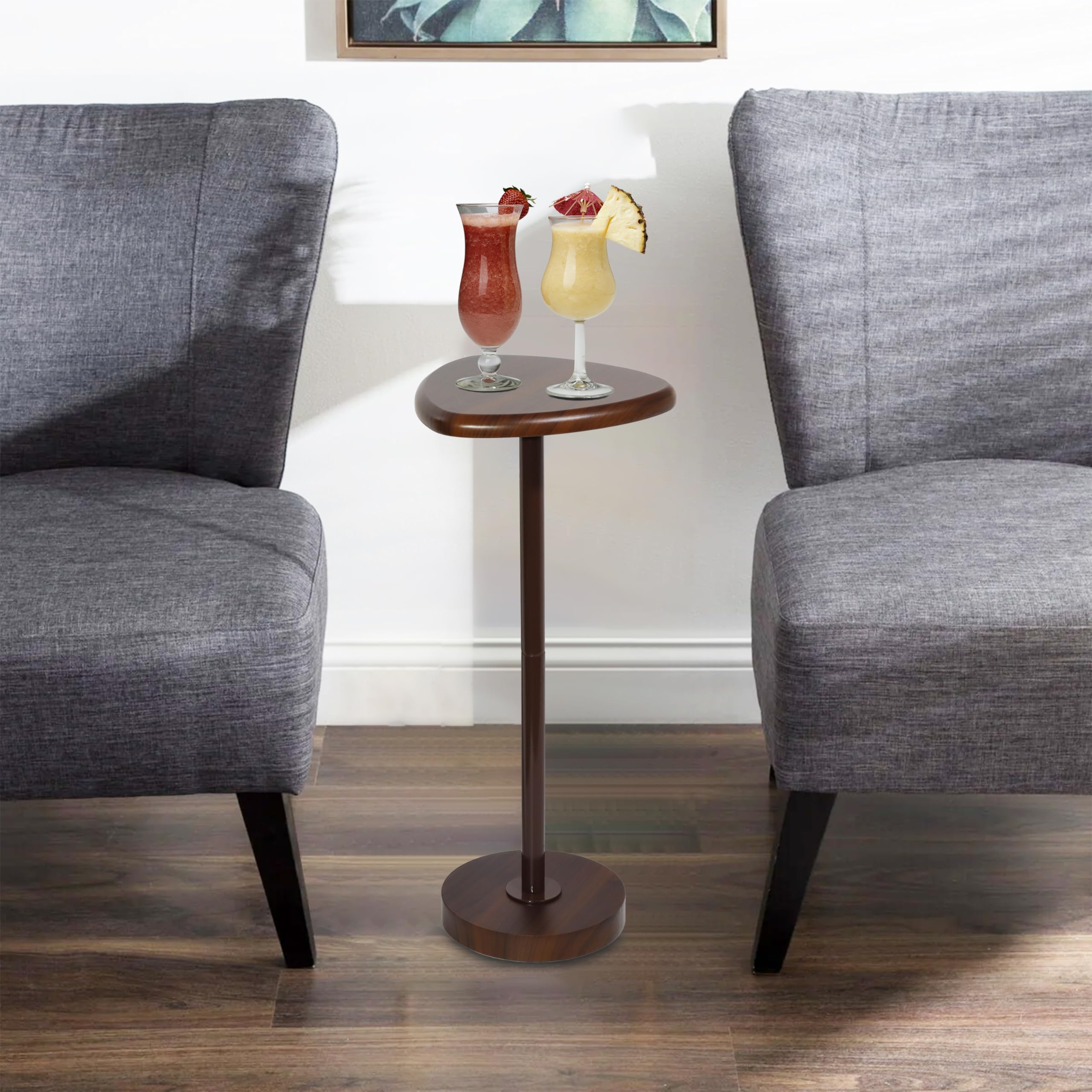 FANTERSI Drink Table for Small Spaces, Pedestal Side Table, Small Side Table for Living Room, Cocktail Table Martini Table with Metal Frame, Brown