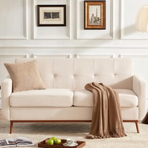 Weture 65" Loveseat Sofa, Mid Century Modern Love Seat Couches for Living Room, Comfy Button Tufted Upholstered Sofa Couch for Bedroom, Solid & Easy to Install Small Couch for Small Spaces, Beige