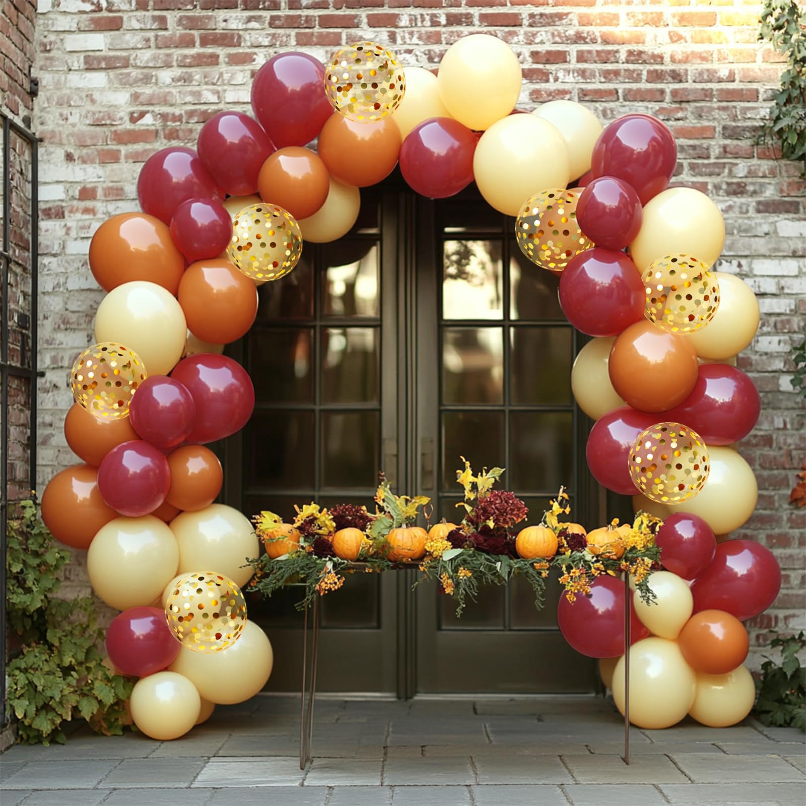 YAOWKY Fall Balloons Garland Arch Kit,100pcs 12In Burnt Orange and Yellow Burgundy Gold Confetti Latex Balloons for Fall Baby Shower Birthday ThanksGiving Pumpkin Themed Party Decorations