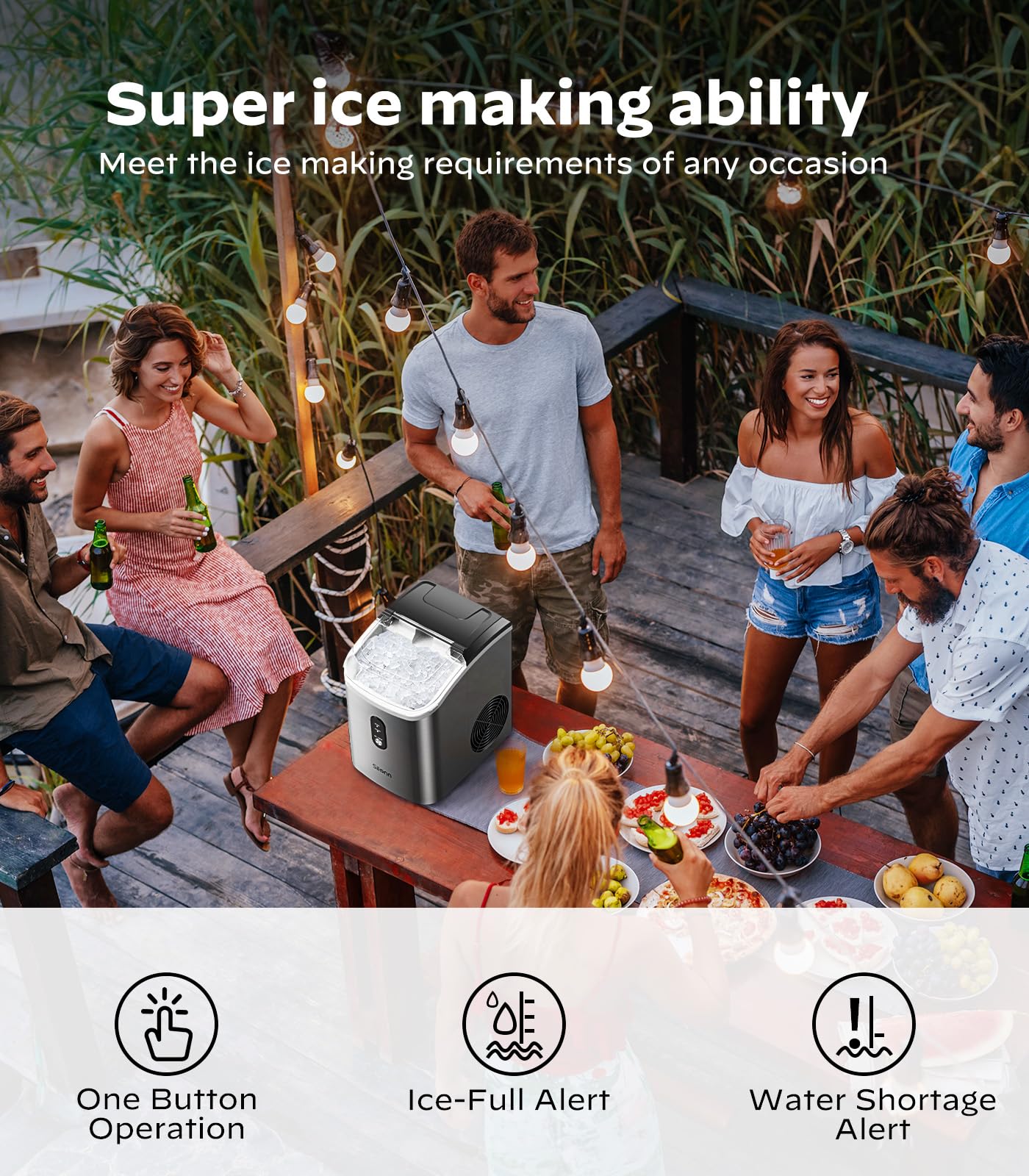 Nugget Ice Maker Countertop, Silonn Chewable Pellet Ice Machine with Self-Cleanin Function, 33lbs/24H Portable Ice Makers for Home Kitchen Officce, Stainless Steel