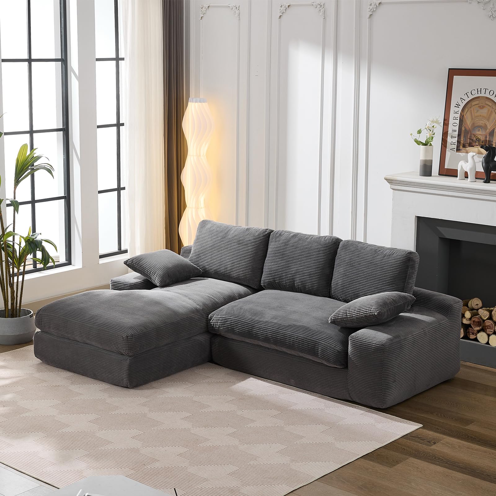 L Shaped Sectional Sofa, Modular Upholstered Couch Set, Deep Seat Cloud Couch with Chaise, Free Combination for Living Room, No Assembly Required (Grey)