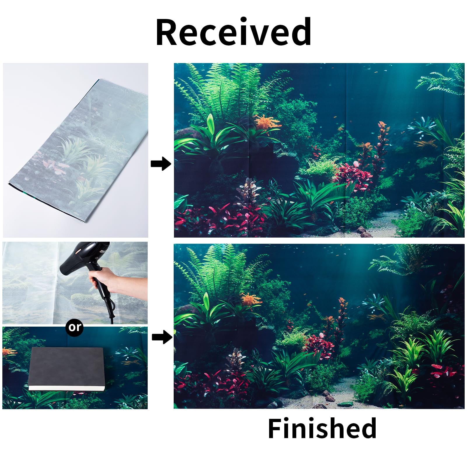 COMSUN 3 Pack Aquarium Background, 48x24 inches Polyester Aquarium Background, Cloth Fish Tank Background, Undersea Corals Sunshines & Rock Aquatic Plants