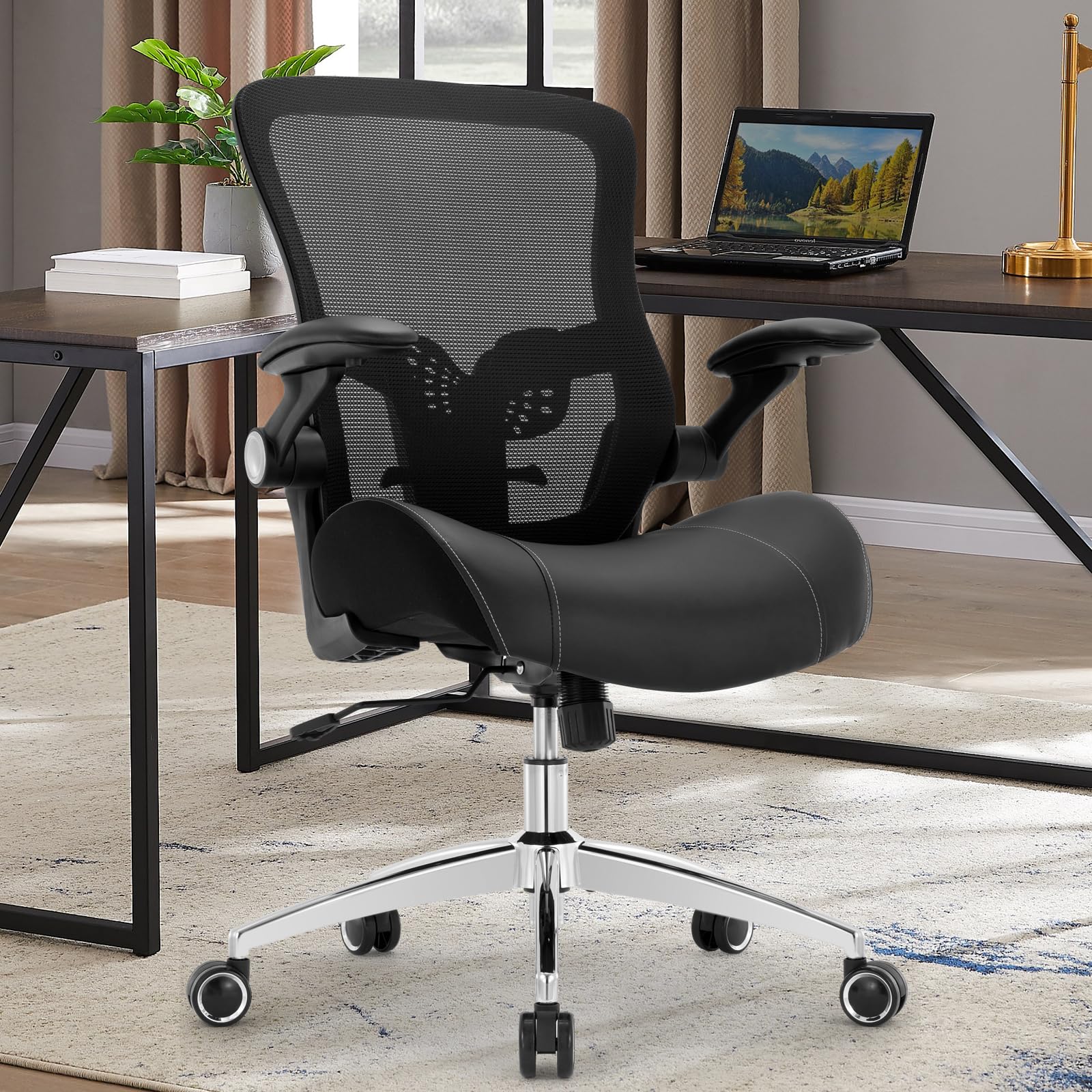 HOMIFYCO Big and Tall Office Chair, 400lbs Ergonomic Desk Chair with Wide 3D Modeling Foam Seat Cushion Mesh Computer Chair with Lumbar Support, Heavy Duty Executive Task Chair for Home Office, Black