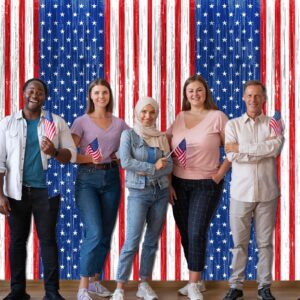 Patriotic Party Decorations, Red White Blue 2 Pack America Tinsel Foil Fringe Curtains Patriotic Backdrop for Independence Day Memorial Day Labor Day Veteran Party Patriotic Party Photo Booth Prop