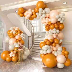 yaowky thanksgiving balloons fall garland arch kit,124pcs 18 12 5 in burnt orange pastel orange white sand balloons for thanksgiving fall baby shower birthday pumpkin themed party decorations