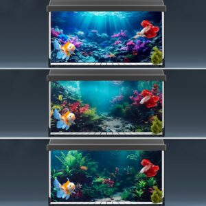 COMSUN 3 Pack Aquarium Background, 48x24 inches Polyester Aquarium Background, Cloth Fish Tank Background, Undersea Corals Sunshines & Rock Aquatic Plants