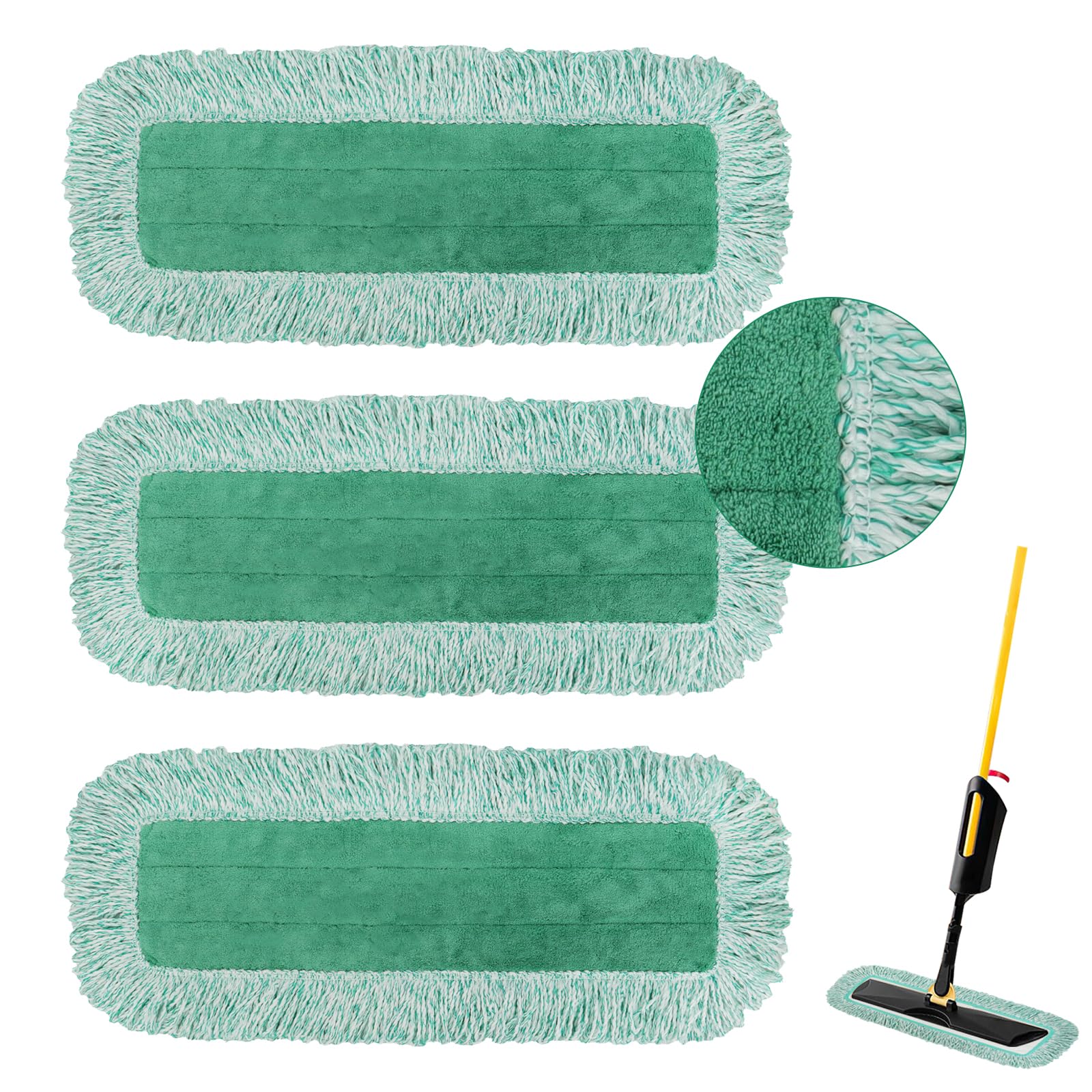 18 inch Microfiber Mop Replacement for Rubbermaid Commercial: Commercial Microfiber Dust Mop Reusable Wet&Dry Commercial Cleaning Flat Mop Refills Fit for Any Microfiber Flat Mop System 18"(3 Pack)