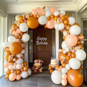 YAOWKY ThanksGiving Balloons Fall Garland Arch Kit,124pcs 18 12 5 In Burnt Orange Pastel Orange White Sand Balloons for ThanksGiving Fall Baby Shower Birthday Pumpkin Themed Party Decorations