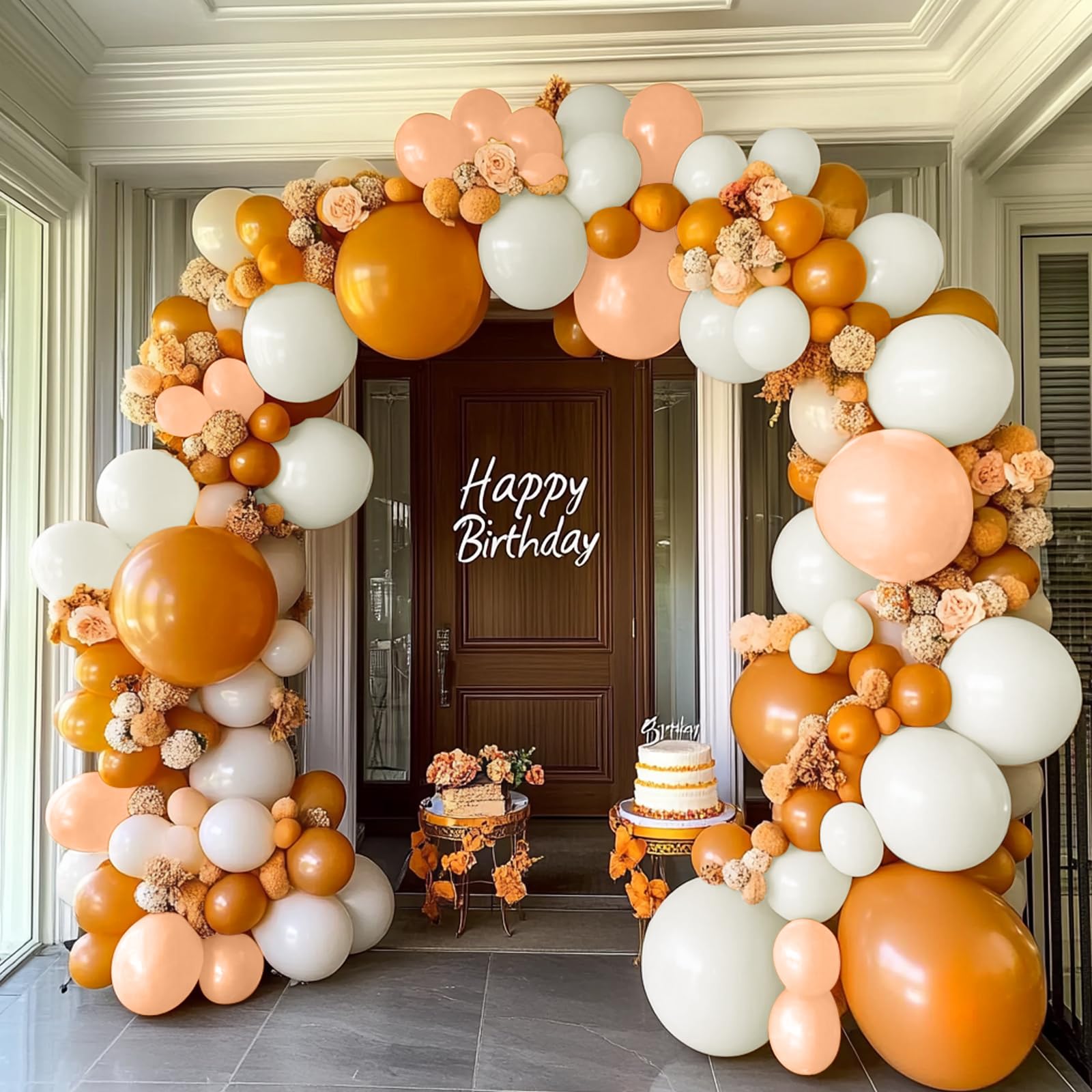 YAOWKY ThanksGiving Balloons Fall Garland Arch Kit,124pcs 18 12 5 In Burnt Orange Pastel Orange White Sand Balloons for ThanksGiving Fall Baby Shower Birthday Pumpkin Themed Party Decorations