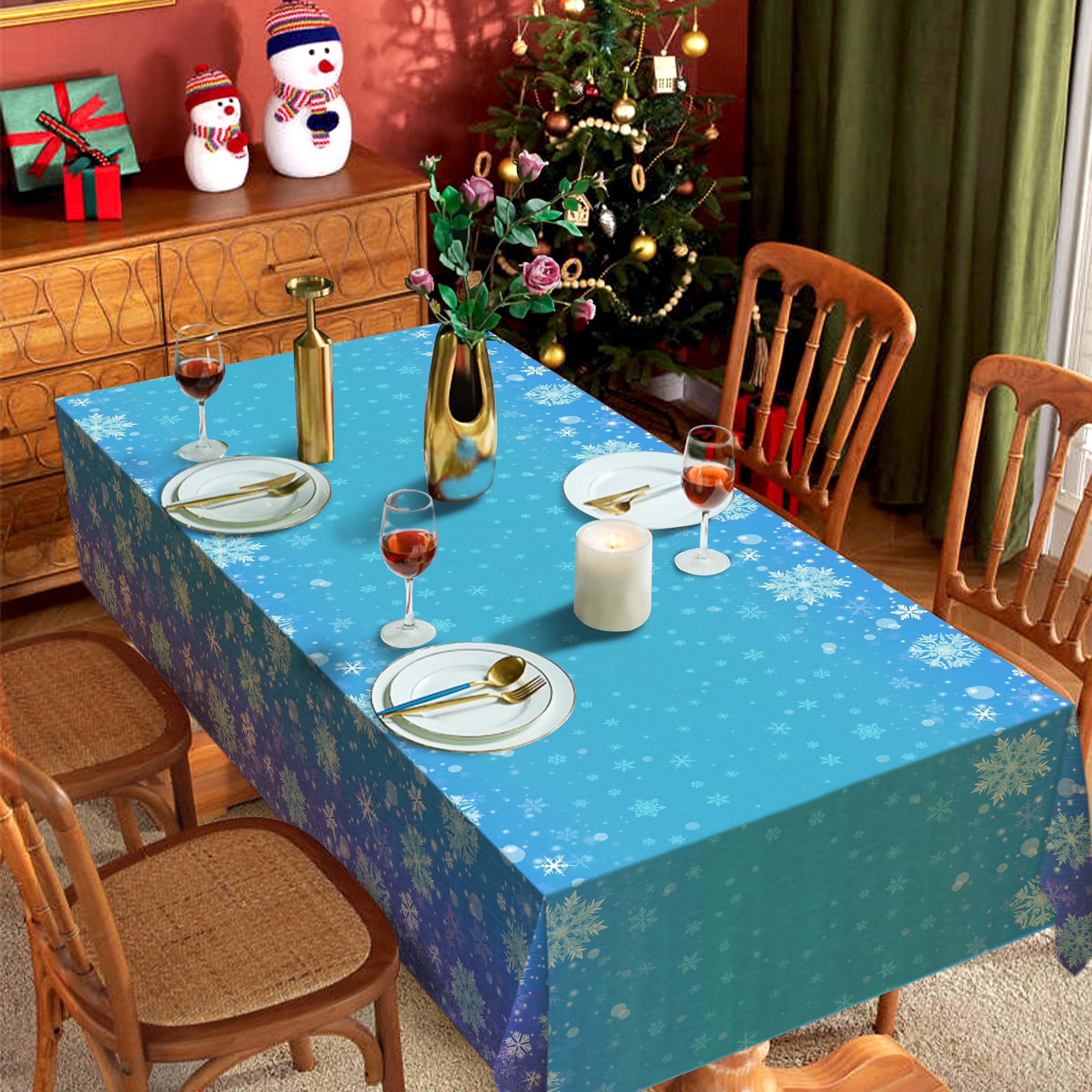 3 pcs Christmas Winter Snowflake Plastic Frozen Tablecloth Decorations, Blue Gradient Snowflake Winter Wonderland Disposable Table Cover for Holiday Frozen Birthday Party Decorations,54 x 108 Inch