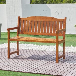 Sunnibety Outdoor Bench Weatherproof, 2-Person Solid Wood Garden Bench for Outdoors, Park Bench for Outside Patio Porch Poolside Balcony, 47.4" W x 20.6" D x 36.2" H (Natural)