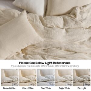 Simple&Opulence Linen Cotton Muslin Duvet Cover Set Queen Size, 3Pcs Khaki Ultra Soft Breathable 3-Layer Gauze Minimalist Comforter Cover, Seersucker Bedding Set with Zipper Closure for All Seasons