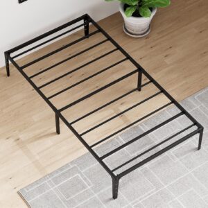 GAOMON 14 inch Twin Bed Frames Matte Black Platform Metal Bed Frame Wrought Rod Bedframe No Box Spring Needed Base Beds Foundation Easy Assembly Storage Space Under Beds (Twin Size)