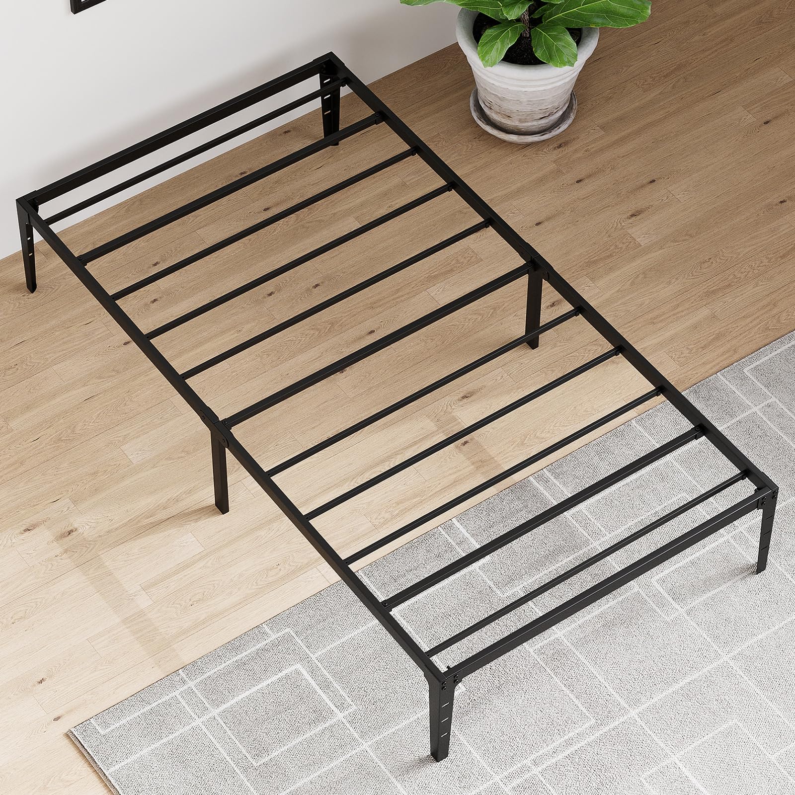 GAOMON 14 inch Twin Bed Frames Matte Black Platform Metal Bed Frame Wrought Rod Bedframe No Box Spring Needed Base Beds Foundation Easy Assembly Storage Space Under Beds (Twin Size)