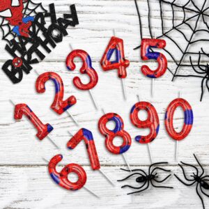 Red Blue Spider 5th Birthday Number Candles, Number 5 Candle Cake Topper Decorations for Spider Cartoon Themed Parties, 5th Birthday Cake Candles for Boys Girls Kids Party Supplies