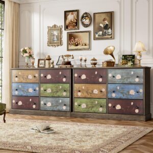 finetones 47.5’’ Wide Dressers & Chests of Drawers, 6 Drawer Dresser Boho Dresser TV Stand, Wood Dresser Vintage Dresser Chest of Drawers for Home, 47.5W x 16.7D x 31.9H Inch