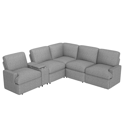 Ball & Cast 104" Power Recliner Corner Sofa with USB Ports & Power Socket,Home Theater Adjustable Couch W/Storage& Cup Holders,L-Shaped Cozy Sectional Furniture Set for Living Room Large Space,Grey