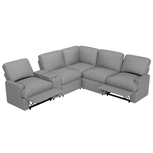 Ball & Cast 104" Power Recliner Corner Sofa with USB Ports & Power Socket,Home Theater Adjustable Couch W/Storage& Cup Holders,L-Shaped Cozy Sectional Furniture Set for Living Room Large Space,Grey