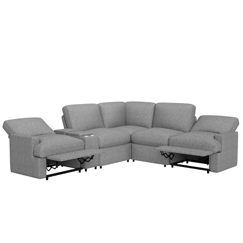 Ball & Cast 104" Power Recliner Corner Sofa with USB Ports & Power Socket,Home Theater Adjustable Couch W/Storage& Cup Holders,L-Shaped Cozy Sectional Furniture Set for Living Room Large Space,Grey