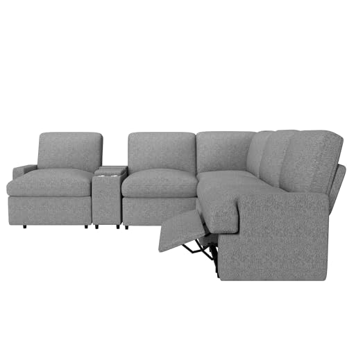 Ball & Cast 104" Power Recliner Corner Sofa with USB Ports & Power Socket,Home Theater Adjustable Couch W/Storage& Cup Holders,L-Shaped Cozy Sectional Furniture Set for Living Room Large Space,Grey