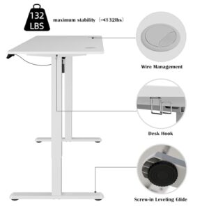 Meilocar Electric Standing Desk, Height Adjustable Desk 48 x 24 Inch Sit Stand Up Desk, Home Office Desk with Splice Board, Computer Desk with Memory Preset, Metal Bracket, White Frame and White Top