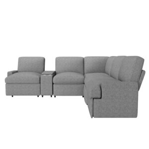 Ball & Cast 104" Power Recliner Corner Sofa with USB Ports & Power Socket,Home Theater Adjustable Couch W/Storage& Cup Holders,L-Shaped Cozy Sectional Furniture Set for Living Room Large Space,Grey