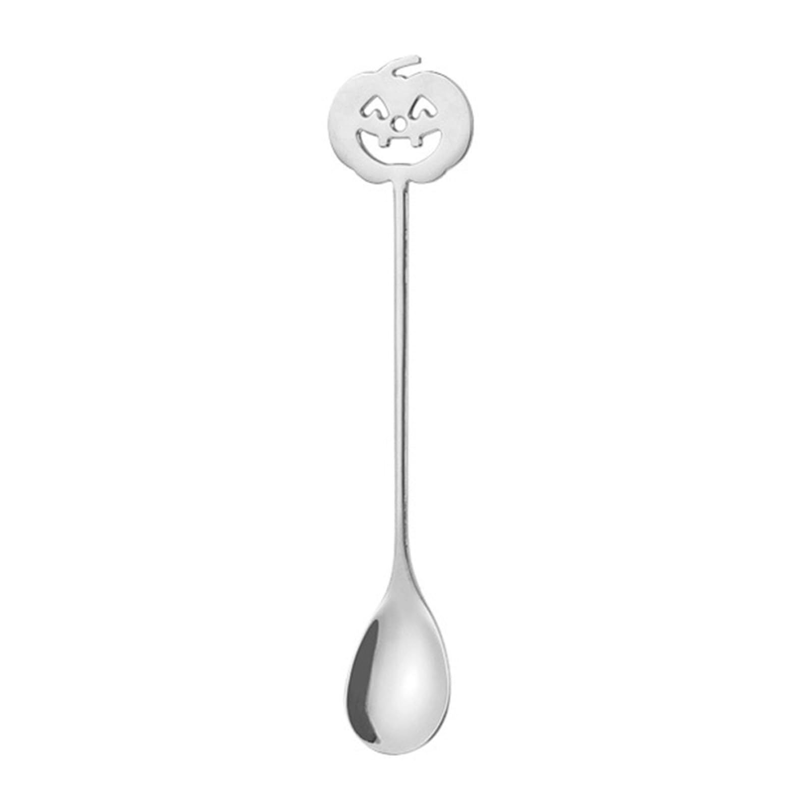 5pcs Halloween Pumpkin Coffee Spoon, Horror Pumpkin Head Stainless Steel Mixing Spoon, Multi-Function Cocktail Stirrer, Dessert & Tea Sugar Stirring Scoop for Kitchen, Bar (5*E)