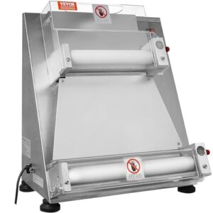 VEVOR Pizza Dough Roller Sheeter, 3-15 Inch Automatic Commercial Pizza Press, 390W Electric 260 Per Hour Dough Roller, Stainless Steel Adjustable Thickness Dough Machine, for Pasta Maker Equipment