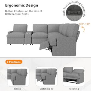 Ball & Cast 104" Power Recliner Corner Sofa with USB Ports & Power Socket,Home Theater Adjustable Couch W/Storage& Cup Holders,L-Shaped Cozy Sectional Furniture Set for Living Room Large Space,Grey