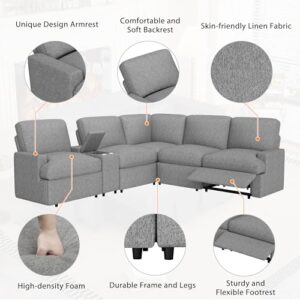 Ball & Cast 104" Power Recliner Corner Sofa with USB Ports & Power Socket,Home Theater Adjustable Couch W/Storage& Cup Holders,L-Shaped Cozy Sectional Furniture Set for Living Room Large Space,Grey