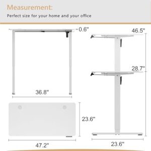 Meilocar Electric Standing Desk, Height Adjustable Desk 48 x 24 Inch Sit Stand Up Desk, Home Office Desk with Splice Board, Computer Desk with Memory Preset, Metal Bracket, White Frame and White Top