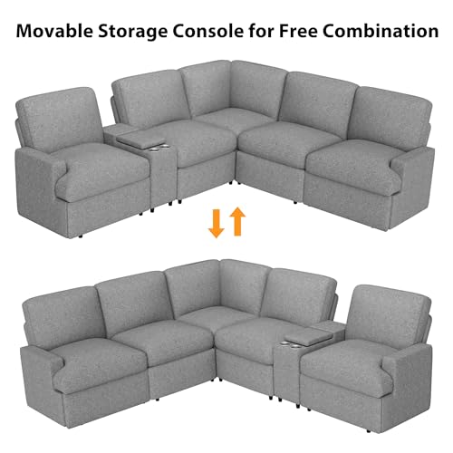 Ball & Cast 104" Power Recliner Corner Sofa with USB Ports & Power Socket,Home Theater Adjustable Couch W/Storage& Cup Holders,L-Shaped Cozy Sectional Furniture Set for Living Room Large Space,Grey