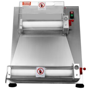 VEVOR Pizza Dough Roller Sheeter, 3-15 Inch Automatic Commercial Pizza Press, 390W Electric 260 Per Hour Dough Roller, Stainless Steel Adjustable Thickness Dough Machine, for Pasta Maker Equipment