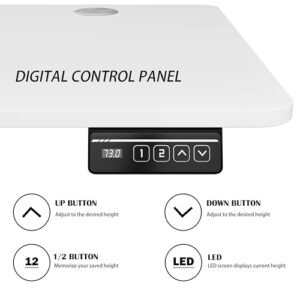 Meilocar Electric Standing Desk, Height Adjustable Desk 48 x 24 Inch Sit Stand Up Desk, Home Office Desk with Splice Board, Computer Desk with Memory Preset, Metal Bracket, White Frame and White Top
