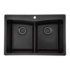 33" x 22" Quartz Kitchen Sink, Double Bowl Kitchen Sinks, Drop in sink, Undermount Sink, Galaxy Black Kitchen Sink, Double Sink Kitchen, Grids, Strainer and Flange, Lexicon Platinum LP-800TM-K