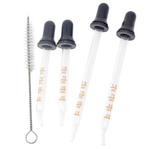 eye dropper for oils long & short, eye dropper 1ml, bent & straight tip calibrated glass medicine droppers, ear dropper eye droppers for medicine feeding lab 5pack