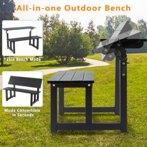 TECSPACE Aluminum Outdoor Convertible Bench Black, Total 400 LBS Load Capacity Bench Light Weight, All-in-one Table & Bench, Multi-Functional Outdoor Bench/Work Table for Park Garden, Patio and Lounge