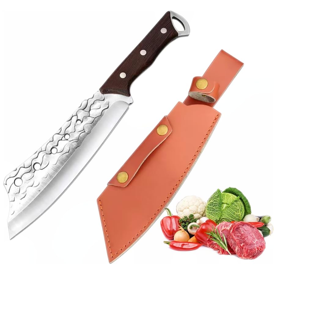 Lienzhe Japan Knives,kitchen knife Meat Cleaver Knife for Meat Cutting,camping knife, japanese chef knife, full tang knife with sheath for Outdoor Cooking, Kitchen Deboning or Camping BBQ