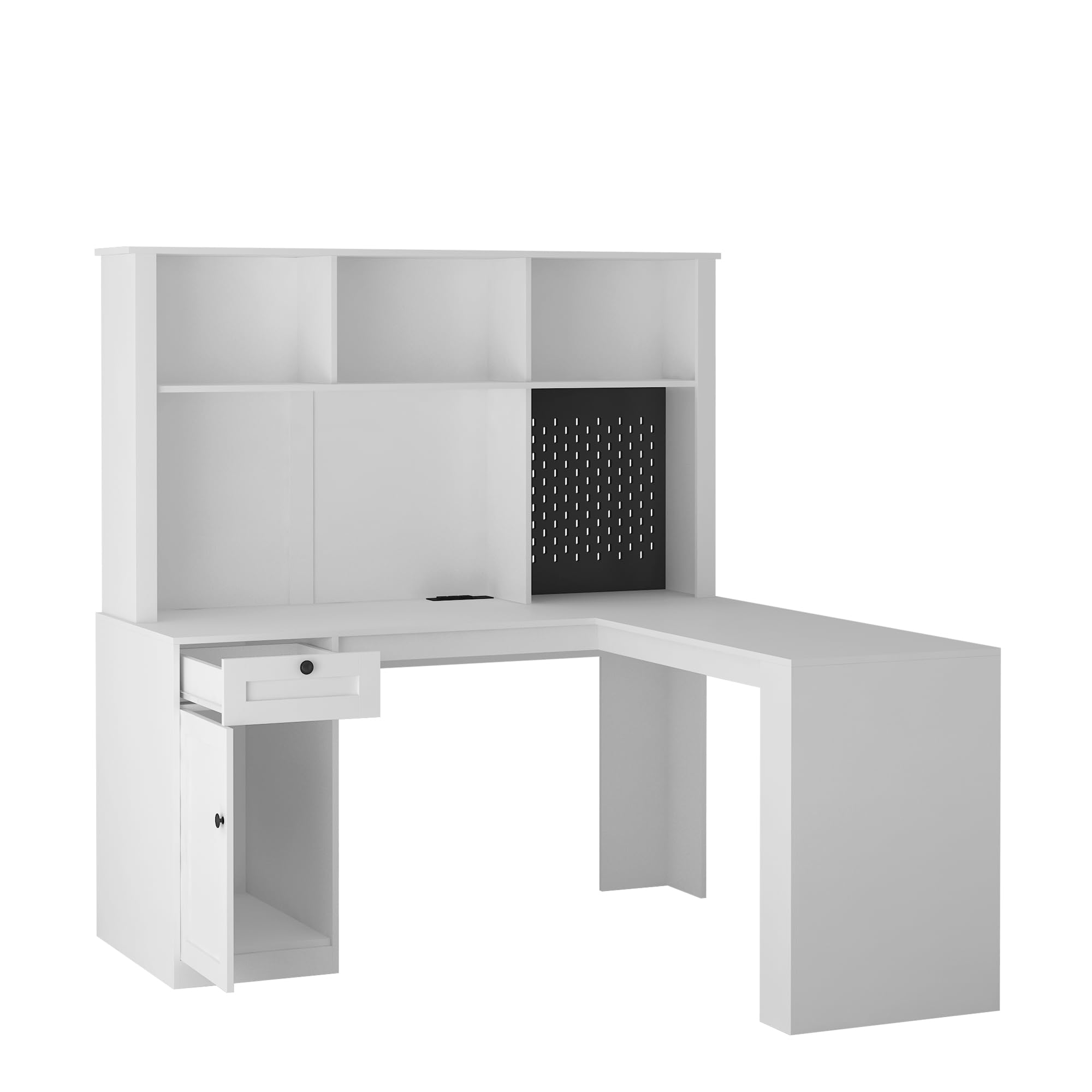 Modern L Shaped Desk with Charger Ports,Computer Desk with Drawers,Bookshelf & Storage Fill Cabinet,Home Office Desk,Corner Desk,L-Shaped Study Table Writing Desk,Corner Gaming for Home Office(White)