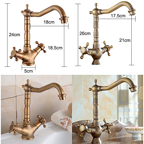 UDWTMTPRT Kitchen Sink Faucet for Bar Farmhouse Commercial, Antique Bronze Bath Sink Faucets, Dual Handles Single Hole Hot Cold Water Mixer Crane, Kitchen Faucet(Style B)