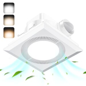 hon&guan bathroom exhaust fan with light, quiet square bathroom vent fan with adjustable led light 3000k/4500k/6500k, 110 cfm, 1.0 sones, bathroom fan with light for home bath hotel