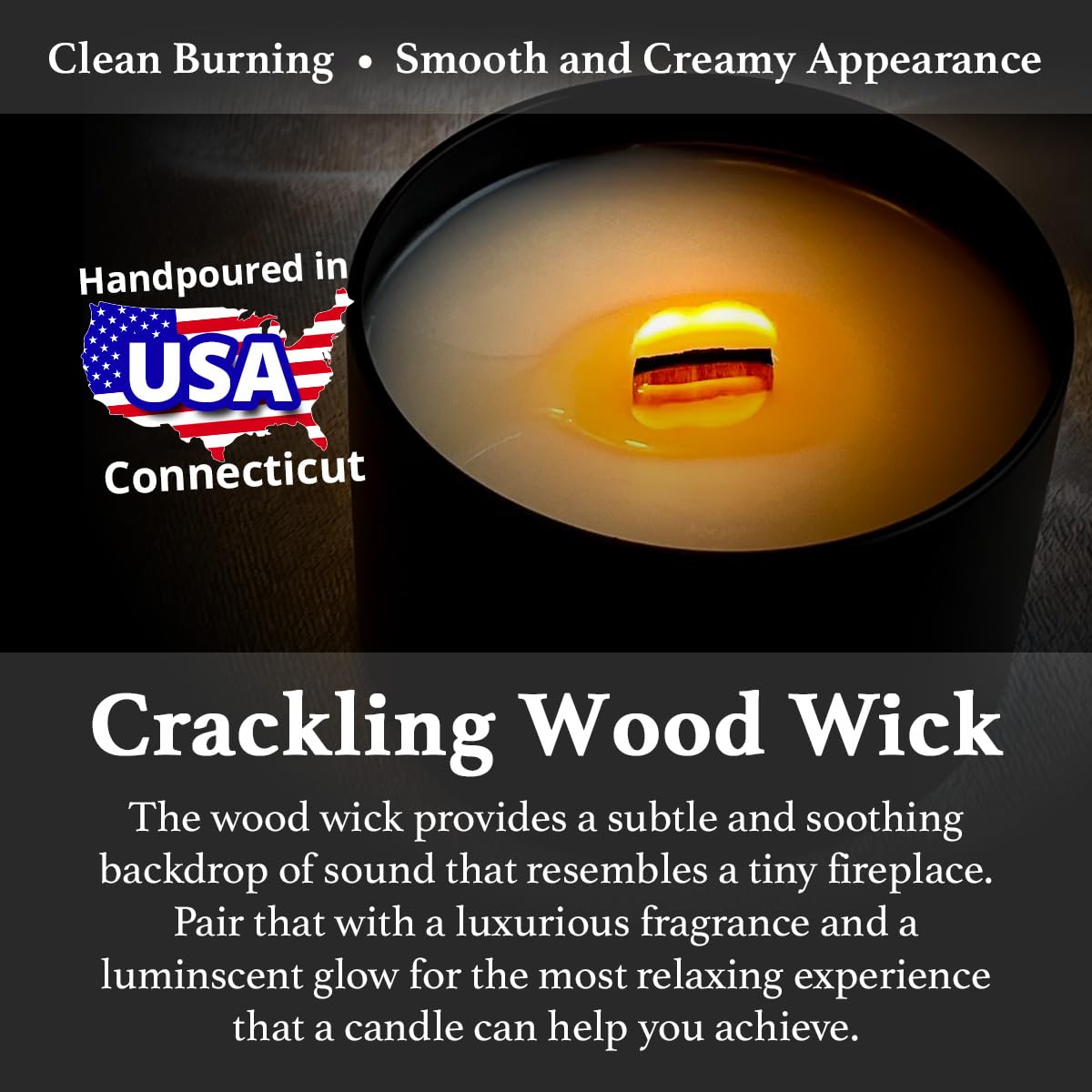 Unscented Crackling Wood Wick Candle | 45 Hour Burn | Handpoured Premium Coconut Soy Blend | Holzer Handcrafted USA | Luxury (Crackle & Glow, 1 Candle - 6oz)