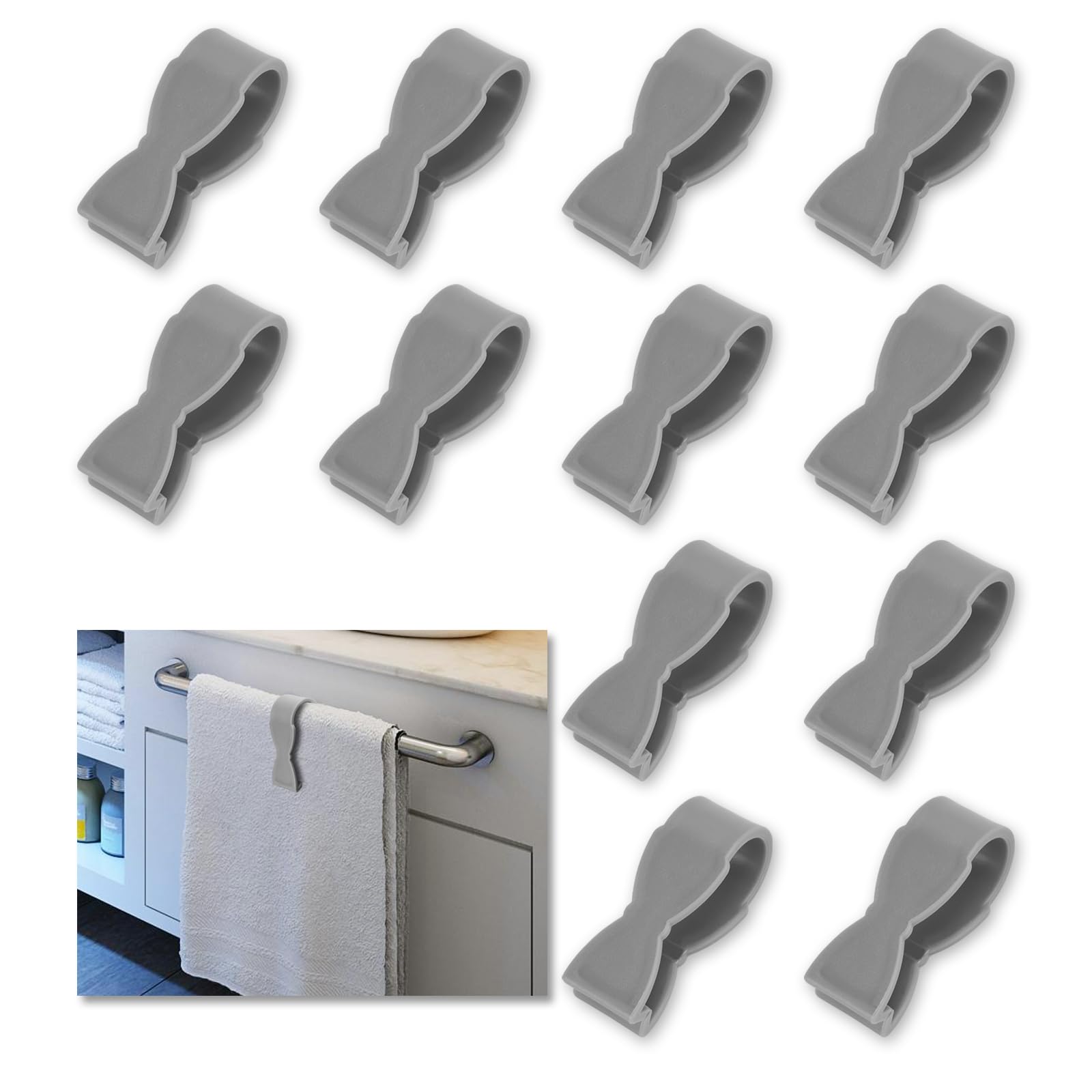 XIHIRCD 12 Pcs Towel Clips for Kitchen, Kitchen Tower Clips Hand Towel Clamps Hand Towel Clips for Fixing Towels on Kitchen Oven Handle Bathroom Towel Rack (Gray)