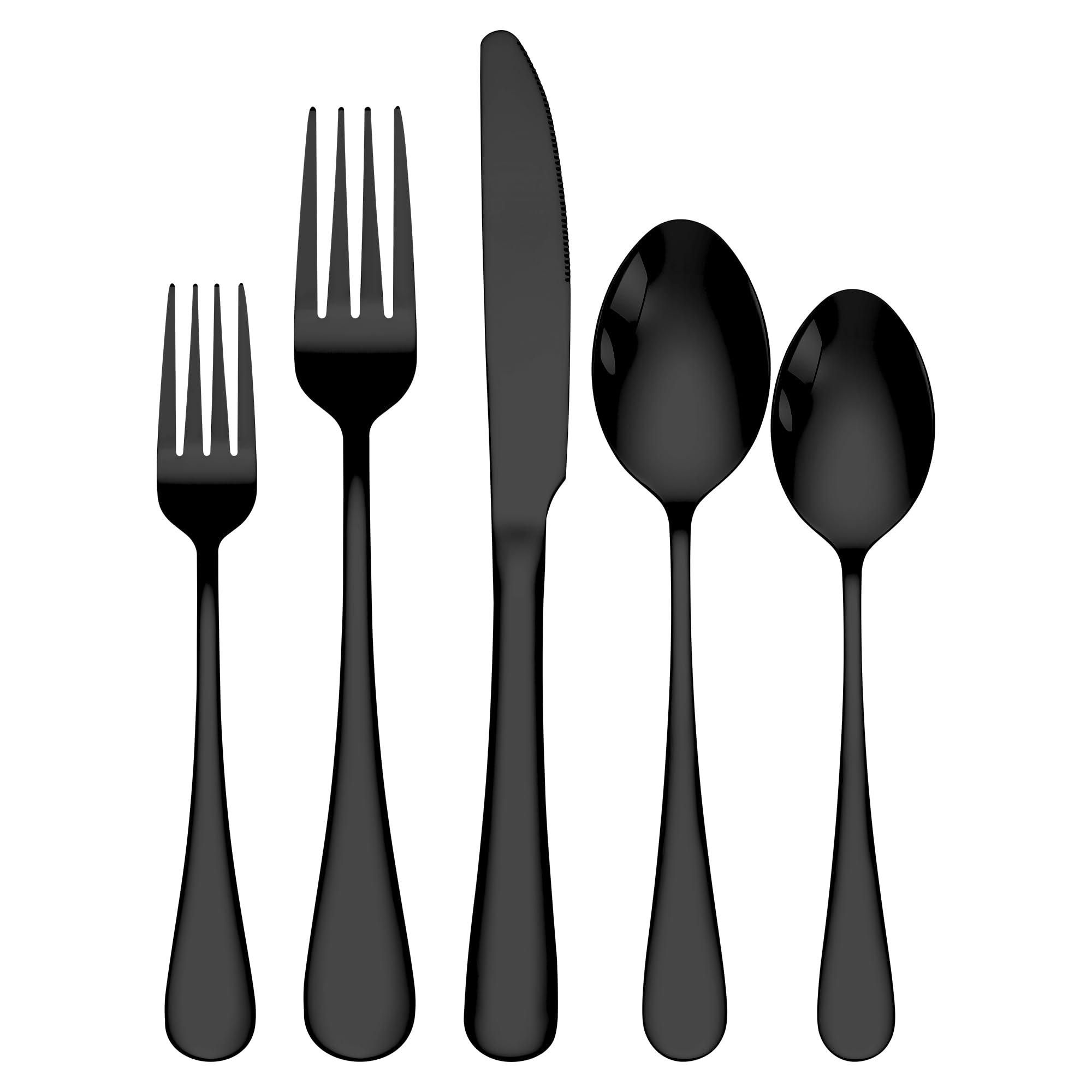 SUPRAQ Kitchen Utensil Stainless Steel Cutlery Set 5 Pieces - 2 Spoons, 2 Forks and 1 Knife (Black)