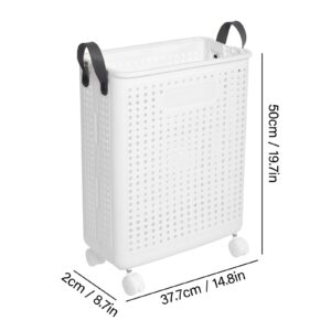 WUSILILU Dirty Clothes Hamper with Wheel, 14.8 * 12.2 * 19.7in PP Folding Laundry Hamper Large Rolling Clothes Basket Organizer for Closet, Laundry Room, Dormitory, Bedroom, Bathroom (White, Small)