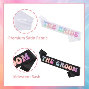 Diartpaint Iridescent The Bride and The Groom Engagement Sash, Holographic Foil Shiny Satin Sash for Bridal Shower Bachelorette Wedding Party Decorations Favors Accessories