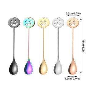 5pcs Halloween Pumpkin Coffee Spoon, Horror Pumpkin Head Stainless Steel Mixing Spoon, Multi-Function Cocktail Stirrer, Dessert & Tea Sugar Stirring Scoop for Kitchen, Bar (5*E)