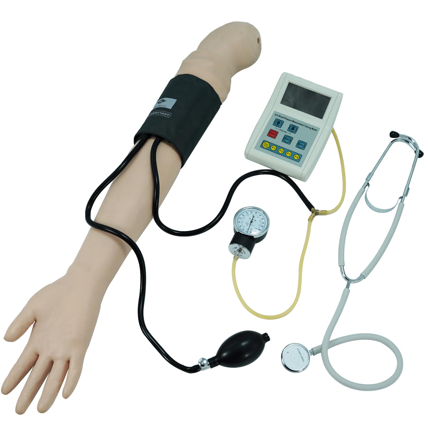 Blood Pressure Training Arm Simulator, BP Training Arm Manikin Practice Kit with Korotkoff Gap Sound Blood Pressure Cuff Stethoscope LCD Display Model for Education Teaching